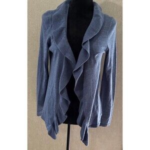 Talbots Cornflower Blue Sweater Cardigan Sz M Italian Merino Wool Knit Ruffle